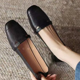 French Style Brown Sugar Mary Jane Flats for Women Square Toe Buckle