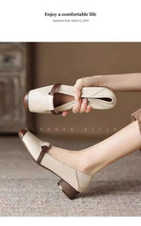 French Style Brown Sugar Mary Jane Flats for Women Square Toe Buckle