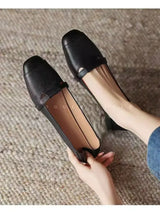 French Style Brown Sugar Mary Jane Flats for Women Square Toe Buckle