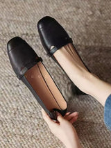 French Style Brown Sugar Mary Jane Flats for Women Square Toe Buckle