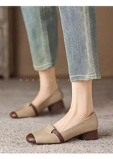 French Style Brown Sugar Mary Jane Flats for Women Square Toe Buckle