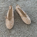 2026 Summer Women Mary Jane Shoes Embroidered Flower Brand Breathable