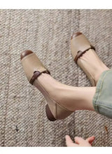 French Style Brown Sugar Mary Jane Flats for Women Square Toe Buckle